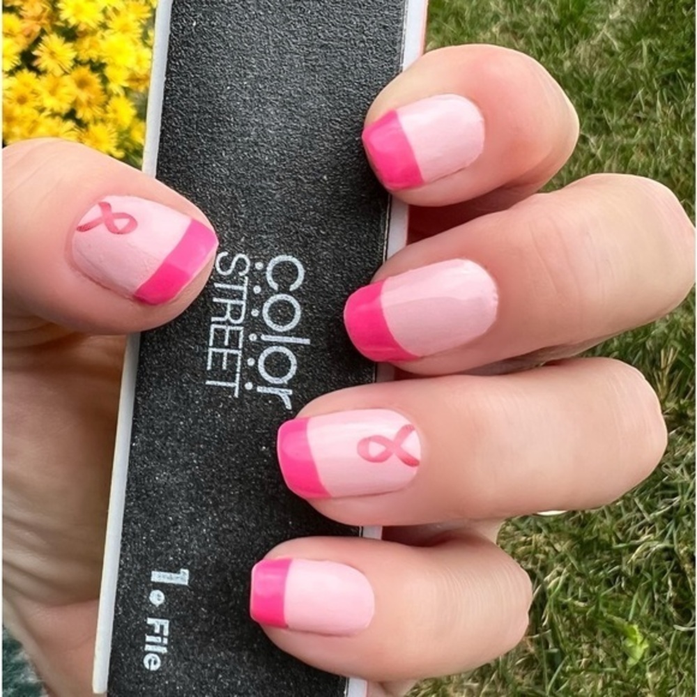 Color Street | Standing Strong, pink French tips, blush base, ribbon motifs